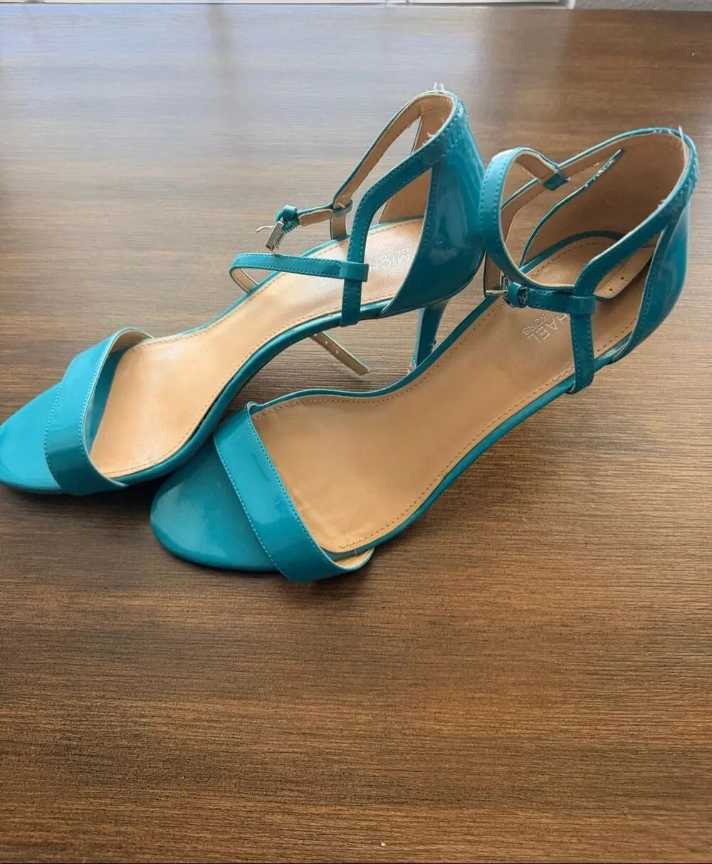 Michael Kors Size 10 Leather Turquoise Blue Pump Heels Open Toe